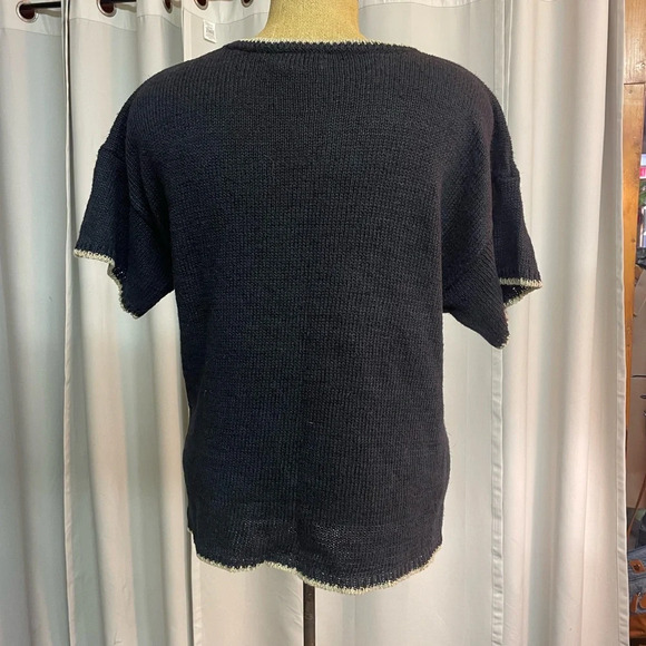Rafaella black/cream trim short sleeve  sweater size large - Picture 2 of 4